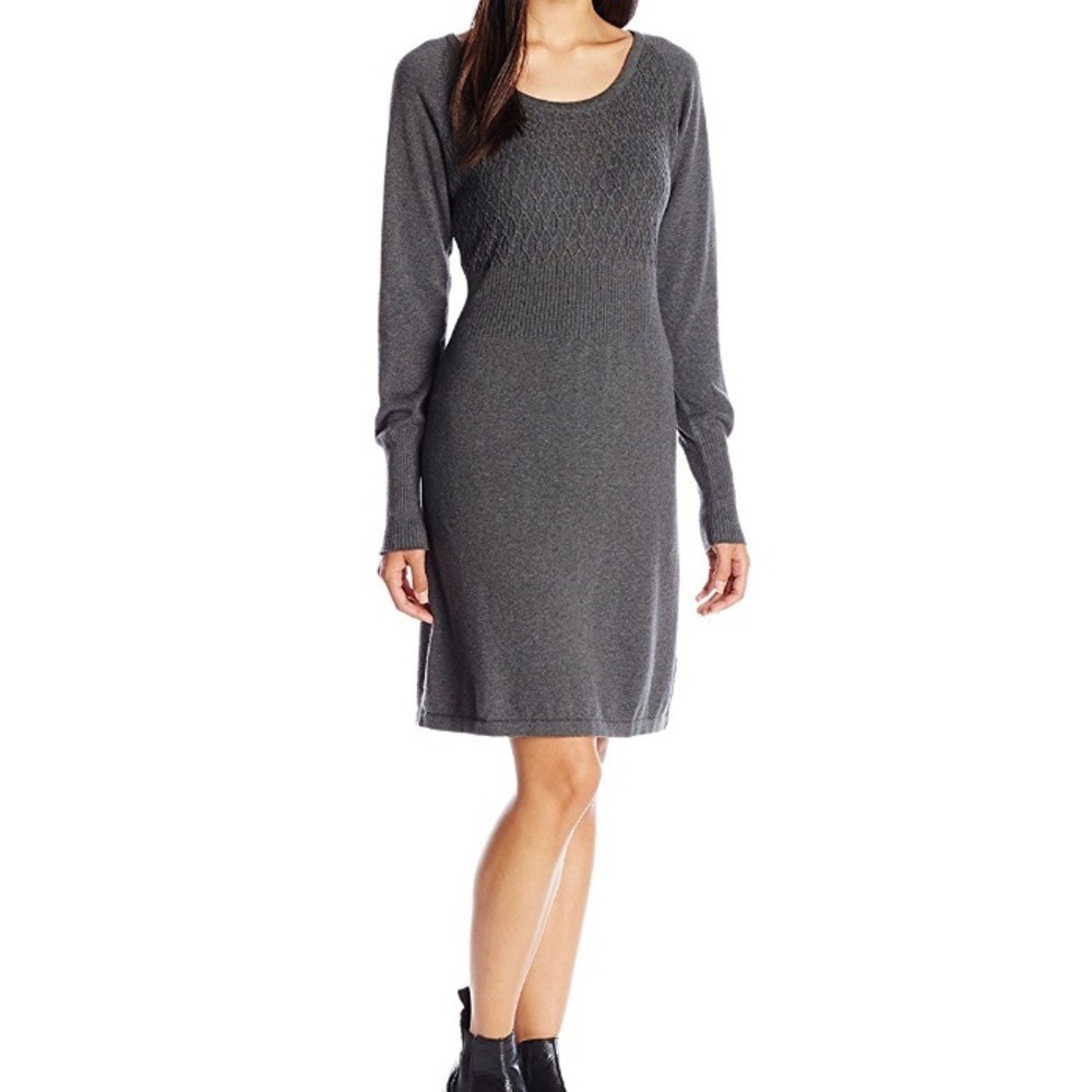 Prana Organic Cotton Cable Knit Sweater Dress Size XL Charcoal Grey Quiet Luxury